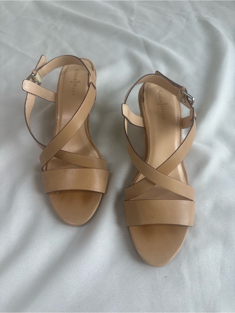 Cole Haan Beige/Tan Leather Crisscross Strap Sandals